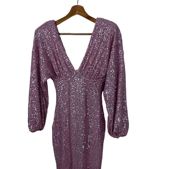 Fashion Nova Kiss Me Under The Moon Maxi Dress Pink Sequined XS Flawed. NWT. - Picture 2 of 14